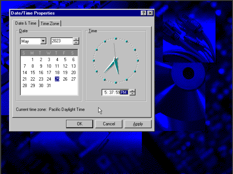 Windows 95 date and time setting